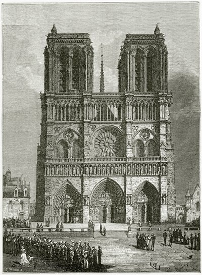 Notre Dame de Paris in 1642 - illustration from Notre Dame de Paris, 19th Century by Eugene Emmanuel Viollet le Duc